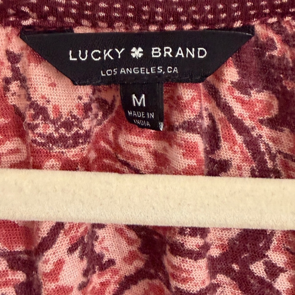 Lucky Brand Boho Peasant Blouse Women’s Size M Long Sleeve Burgundy Printed Top - Picture 3 of 11